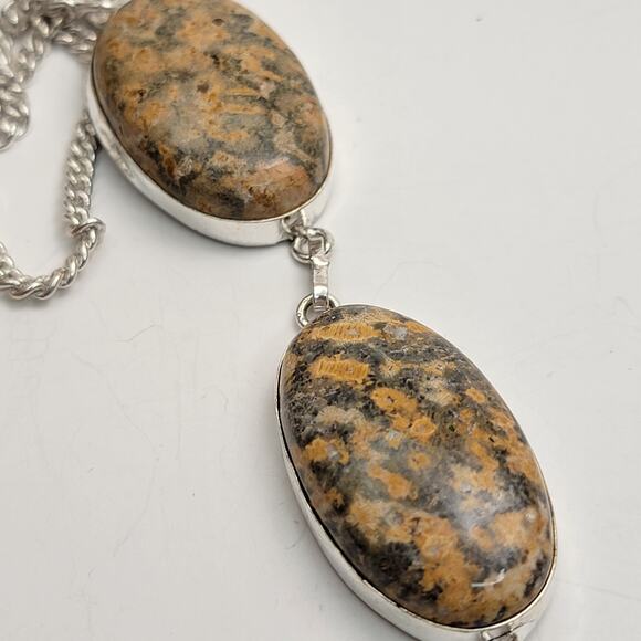 Leopard Skin Jasper Sterling Silver Necklace - Unique 22-Inch Earth Tone - Picture 5 of 8